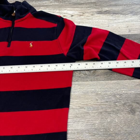 Polo Ralph Lauren Blue Red Striped Boys XL Quarter Zip Mock Pullover Sweater EUC - Picture 7 of 10